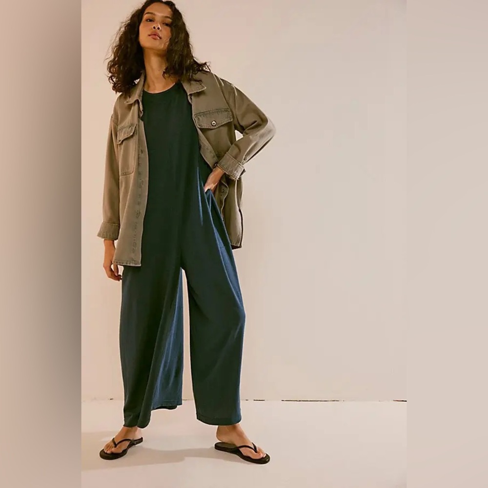 Free People Teal Jumpsuit with Tan Jacket